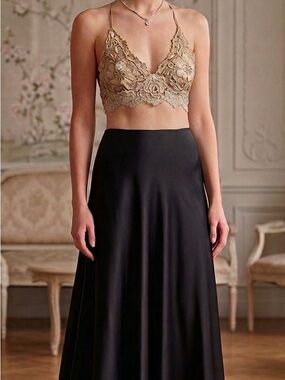 Lace Bralette Crop Top in Beige